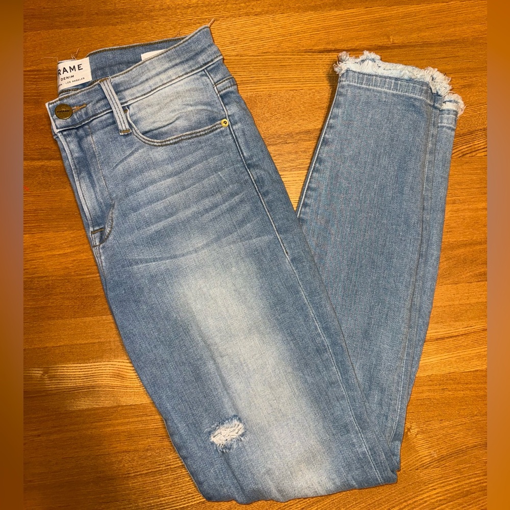 Frame Denim Women's Distressed Light Blue Skinny Jeans
